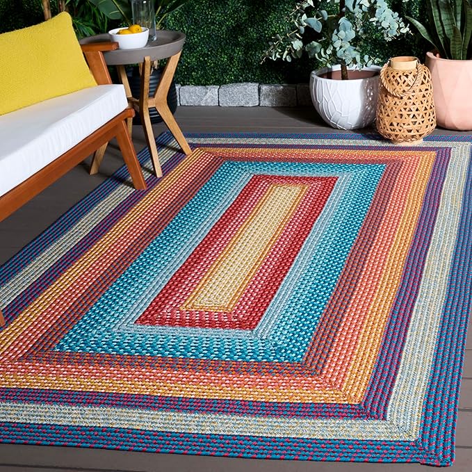 SAFAVIEH Washable Rug Outdoor Braided Collection - 3' x 5', Red & Orange, Handmade & Reversible, Non-Shedding & Easy to Clean, Ideal for Patio, Backyard, Mudroom (BRD308Q)