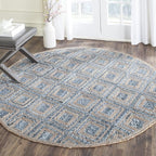 SAFAVIEH Cape Cod Collection 4' Round Natural/Blue CAP354A Handmade Flatweave Boho Coastal Diamond Braided Premium Jute & Denim Entryway Foyer Living Room Bedroom Kitchen Area Rug