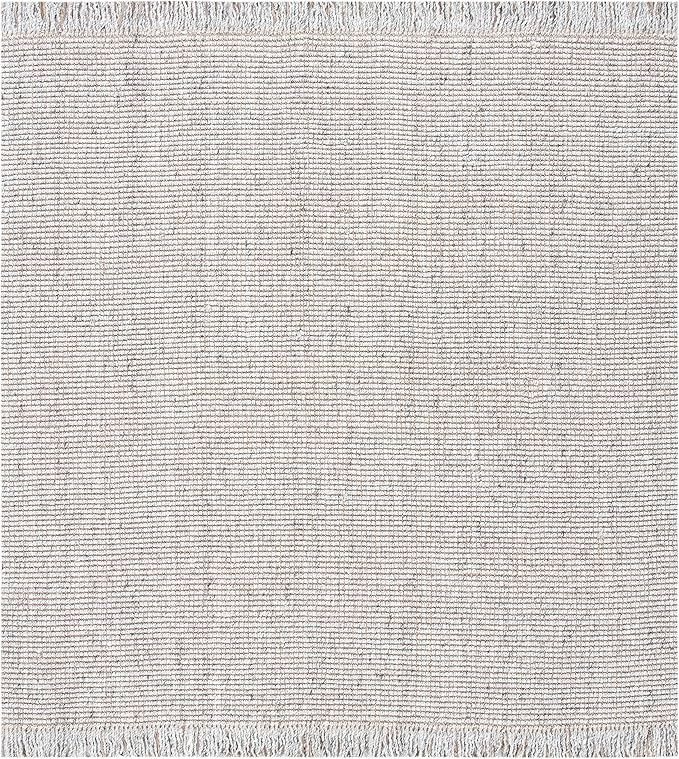 SAFAVIEH Natural Fiber Collection Area Rug - 6' Square, Silver & Natural, Handmade Woven Fringe Jute, Ideal for High Traffic Areas in Living Room, Bedroom (NF826G)