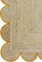 Scalloped Natural Jute Area Rug, Yellow Trim, 10'x13'