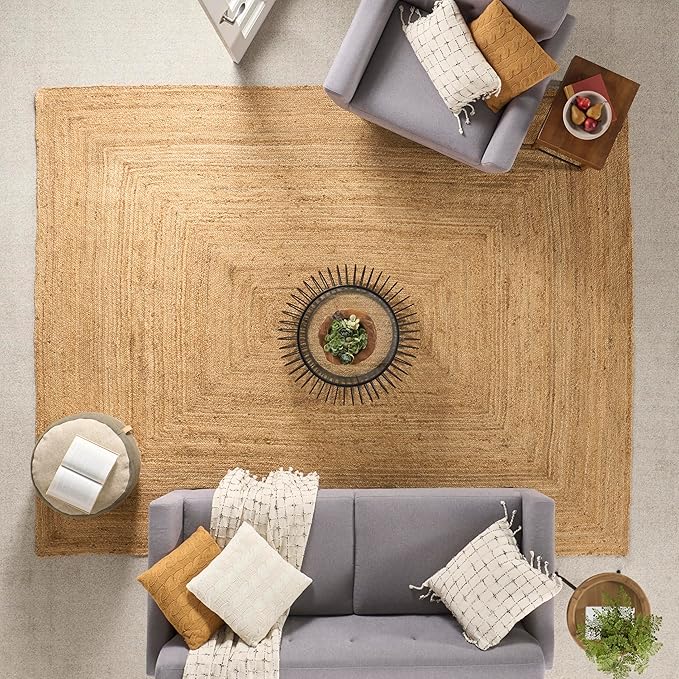 Nourison Home Natural Jute Natural 6' x 9' Area Rug - Easy Clean, Non Shedding, Bed Room, Living Room, Dining Room, Kitchen (6' x 9')