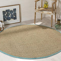 Safavieh Area Rug 4' Round - Natural Fiber Collection - Natural & Teal, Seagrass, Basketweave Pattern with Border (NF114R)
