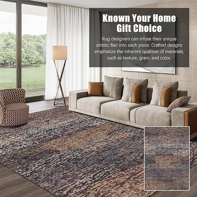 RUGSURE Washable Area Rug - 1/6 Thick - Stain & Water Resistant Non-Slip - Resistant Rug for Living Room, Bedroom, Nursery, Pet & Child Friendly, Vintage Charm Area Rugs (Rust, 8' x 10')