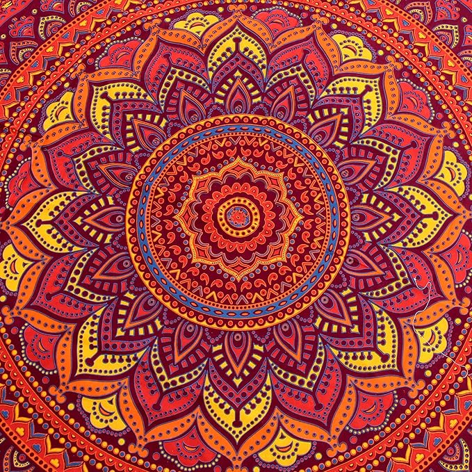 Round Beach Tapestry Turquoise Mandala Throw/Boho Hippie Beach Blanket Roundie/Indian Cotton Bohemian Large Round Table Cloth-Home Decor/Yoga Mat Meditation Picnic Rug (42", Orange)