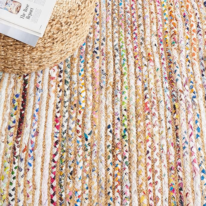 SAFAVIEH Area Rug 5x8 Oval - Cape Cod Collection - Beige & Multi, Handmade Jute & Cotton, Woven Braided Design (CAP202B)