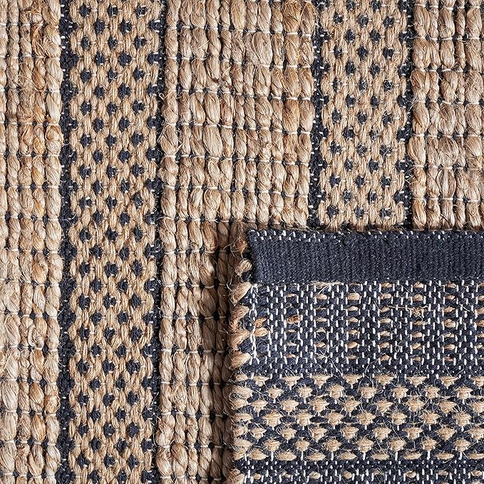 SAFAVIEH Area Rug 8x10 - Natural Fiber Collection - Large - Black & Natural, Handmade Jute & Cotton, Boho Farmhouse Rustic Design, Ideal for Living Room, Bedroom, Dining Space (NFB654Z)