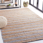 SAFAVIEH Area Rug 8x10 - Natural Fiber Collection - Large - Blue & Natural, Handmade Jute & Cotton Flat Weave, Stripe Pattern, Ideal for Living Room, Bedroom, Dining Space (NFB655M)
