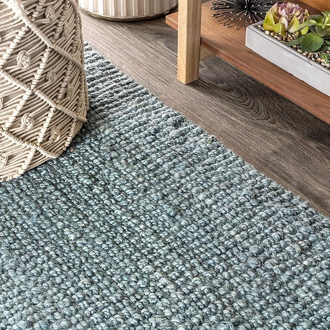 JONATHAN Y Handwoven Jute Fringe Light Blue/Gray 9x9 Square Indoor Area Rug, Pata, Bohemian, Rustic, Cottage, Easy-Cleaning for Living Room, Bedroom, Kitchen, Non-Shedding (NRF103B-9SQ)
