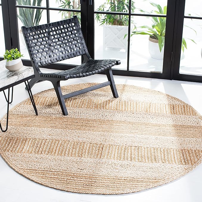 SAFAVIEH Natural Fiber Collection 6' Round Ivory NF887A Stripe Jute Area Rug