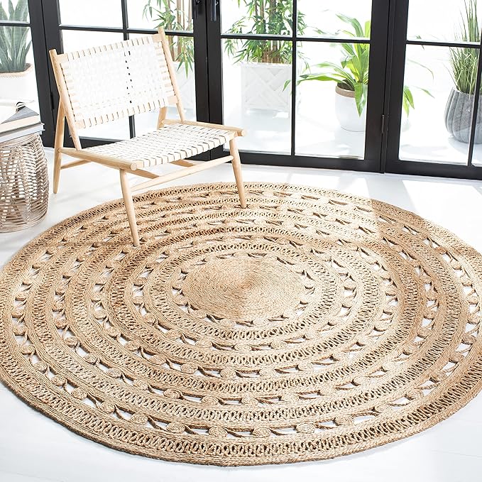 SAFAVIEH Natural Fiber Round Collection 6' Round Natural NF169A Handmade Boho Charm Farmhouse Jute Area Rug