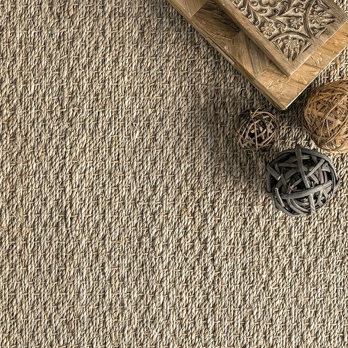 Nuloom Elijah Brown/Natural, 4' Round, Basketweave, Seagrass, Soft and Textured, High Traffic, Stain Resistant, Easy Clean, Durable Area Rug for Bedroom, Living Room, Dining, Den, Foyer, Entryway
