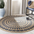 SAFAVIEH Natural Fiber Collection Area Rug - 6' Round, Royal Blue & Natural, Handmade Boho Mandala Braided Jute, Ideal for High Traffic Areas in Living Room, Bedroom (NF802D)