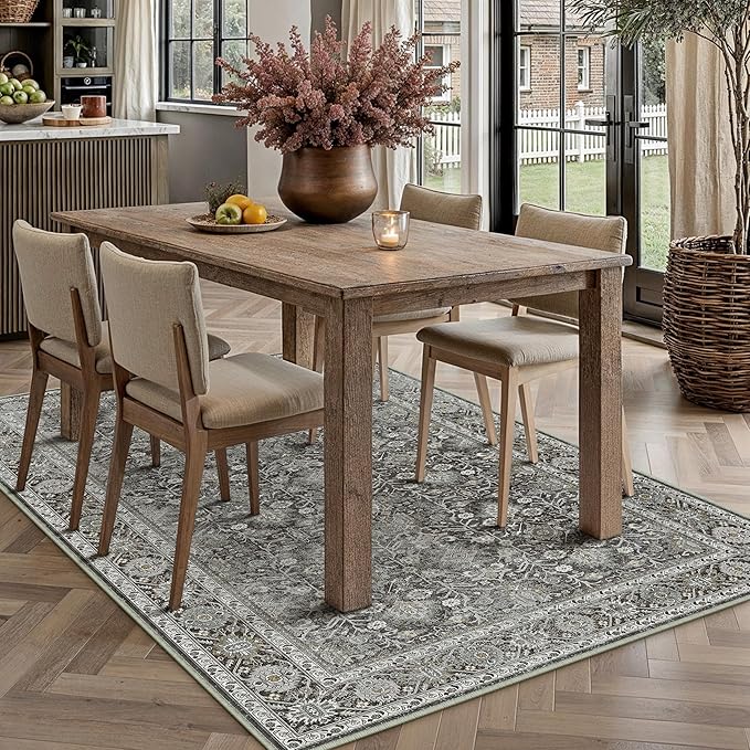 Vintage Area Rug 3x5 Black Entryway Office Washable Carpet Non Slip Bedroom Indoor Living Room Door Mat Low Pile Traditional Distressed Retro Accent Rug for Dining Room Bathroom Kitchen