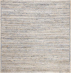 SAFAVIEH Cape Cod Collection Area Rug - 6' Square, Natural & Blue, Handmade Flat Weave Jute, Ideal for High Traffic Areas in Living Room, Bedroom (CAP250A)