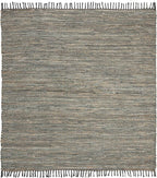 SAFAVIEH Vintage Leather Collection Area Rug - 6' Square, Grey, Handmade Boho Fringe Leather & Jute, Ideal for High Traffic Areas in Living Room, Bedroom (VTL203F)