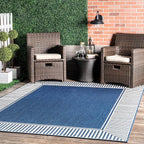 Nuloom Asha Navy/Ivory, 8' Square, Casual, Striped Border, Soft and Cozy, High Traffic, Stain Resistant, Easy Clean, Durable Area Rug for Indoor/Outdoor Patio, Deck, Porch, Garden, Courtyard
