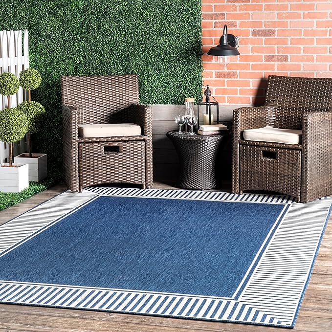 Nuloom Asha Navy/Ivory, 3'6" x 5', Casual, Striped Border, Soft and Cozy, High Traffic, Stain Resistant, Easy Clean, Durable Area Rug for Indoor/Outdoor Patio, Deck, Porch, Garden, Courtyard