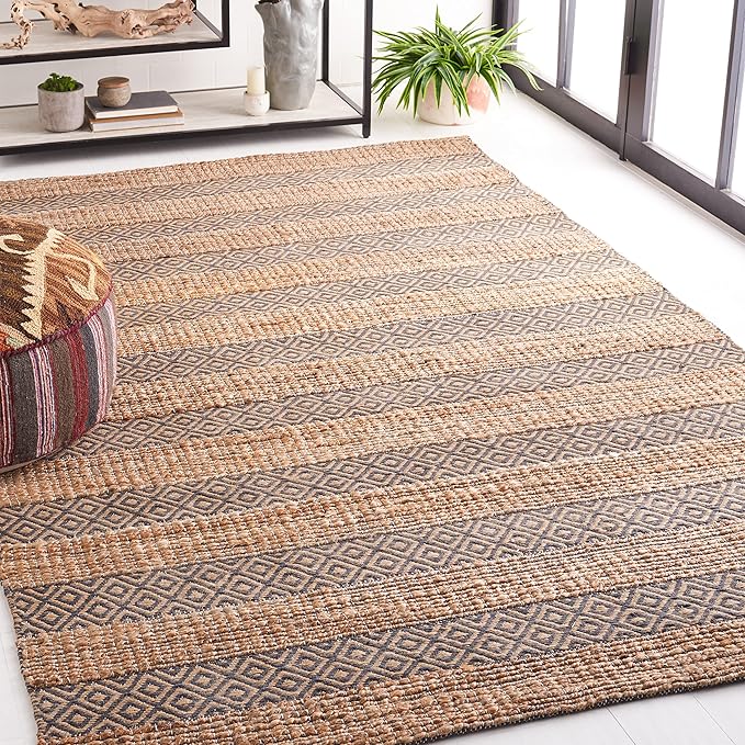 SAFAVIEH Natural Fiber Collection Area Rug - 5' x 8', Charcoal & Natural, Handmade Boho Farmhouse Rustic Jute & Cotton, Ideal for High Traffic Areas in Living Room, Bedroom (NFB653H)