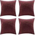Home Brilliant Decorative Pillow Covers 18 x 18 Set of 4 Wine Red Vintage Lined Linen Throw Pillow Cases Durable Pillow Covers for Sofa Couch and Living Room, 18x18 Inch, Wine Red