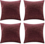 Home Brilliant Decorative Pillow Covers 18 x 18 Set of 4 Wine Red Vintage Lined Linen Throw Pillow Cases Durable Pillow Covers for Sofa Couch and Living Room, 18x18 Inch, Wine Red
