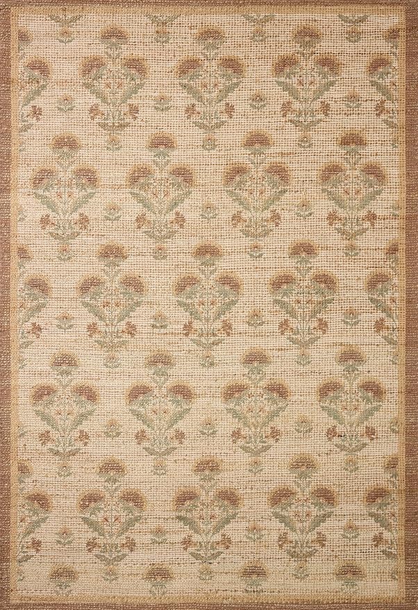 Loloi Chris Loves Julia Rue Collection RUE-01 Wheat/Sage 2'-3" x 3'-9" Accent Rug Jute Neutral Floral Living Room Bedroom Rug