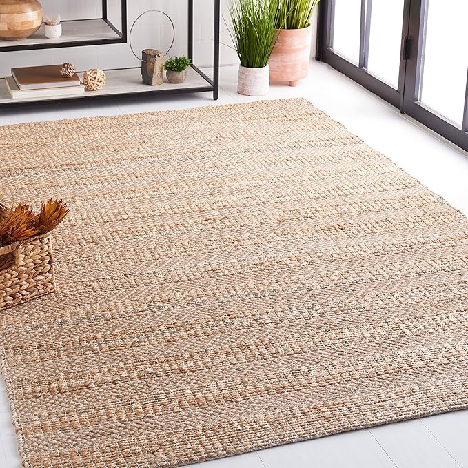 SAFAVIEH Natural Fiber Collection Area Rug - 6' x 9', Ivory & Natural, Handmade Boho Farmhouse Rustic Jute & Cotton Jute, Ideal for High Traffic Areas in Living Room, Bedroom (NFB654A)