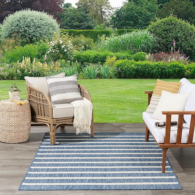 Nourison Home Positano Navy Ivory 4' x 6' Area Rug - Easy Clean, Non Shedding, Bed Room, Living Room, Dining Room, Kitchen (4' x 6')