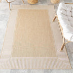 Nuloom Asha Tan/Ivory, 8' x 10', Casual, Striped Border, Soft and Cozy, High Traffic, Stain Resistant, Easy Clean, Durable Area Rug for Indoor/Outdoor Patio, Deck, Porch, Garden, Courtyard