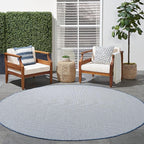Nourison Home Courtyard Ivory Blue 8' x Round Area Rug - Easy Clean, Non Shedding, Bed Room, Living Room, Dining Room, Kitchen (8' x Round)