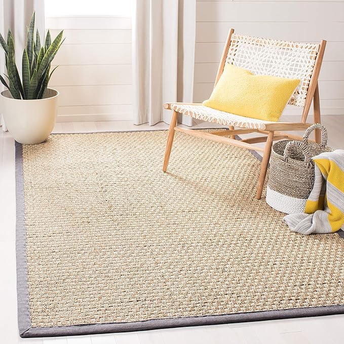 SAFAVIEH Area Rug 5x8 - Natural Fiber Collection - Natural & Dark Grey, Seagrass, Basketweave Pattern with Border (NF114Q)