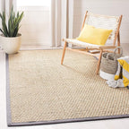 SAFAVIEH Area Rug 5x8 - Natural Fiber Collection - Natural & Dark Grey, Seagrass, Basketweave Pattern with Border (NF114Q)
