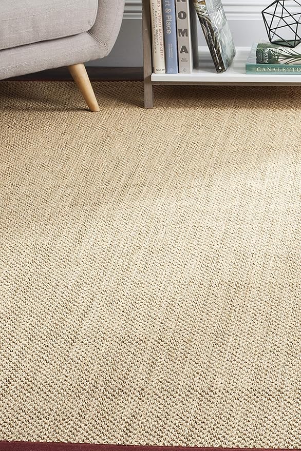 SAFAVIEH Area Rug 9x12 - Natural Fiber Collection - Large - Maize & Burgundy, Sisal, Woven Design with Border (NF141D)