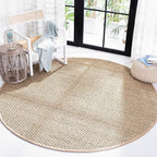 SAFAVIEH Area Rug 9' Round - Natural Fiber Collection - Large - Natural & Beige, Seagrass, Basketweave Pattern with Border (NF114A)