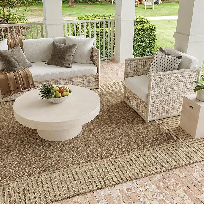 Nuloom Asha Light Brown/Ivory, 2' x 3', Casual, Striped Border, Soft and Cozy, High Traffic, Stain Resistant, Easy Clean, Durable Area Rug for Indoor/Outdoor Patio, Deck, Porch, Garden, Courtyard