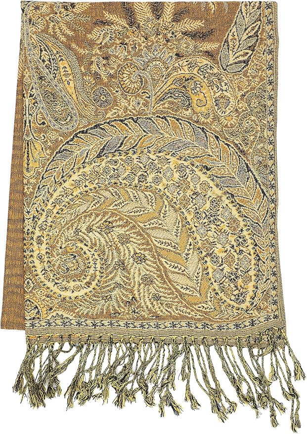 Achillea Reversible Paisley Pashmina Rave Scarf – Exotic Indian Shawls and Wraps for Evening Dresses, Festivals, All Seasons