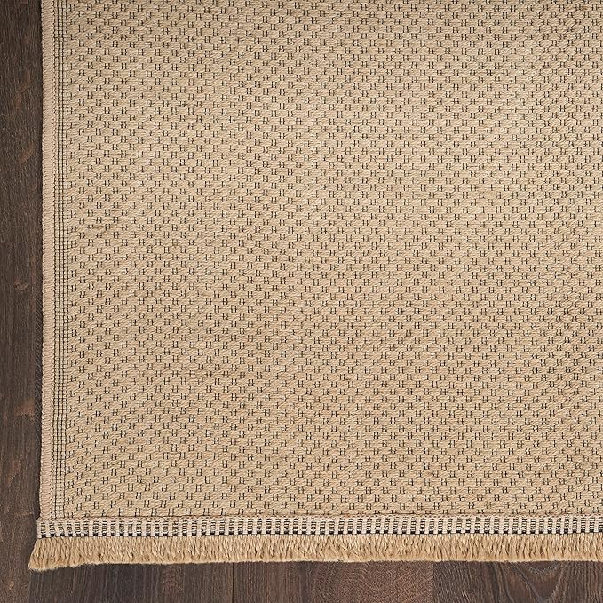 Nourison Home Washable Jute Natural 3'11" x 5'11" Area Rug - Easy Clean, Non Shedding, Bed Room, Living Room, Dining Room, Kitchen (4' x 6')