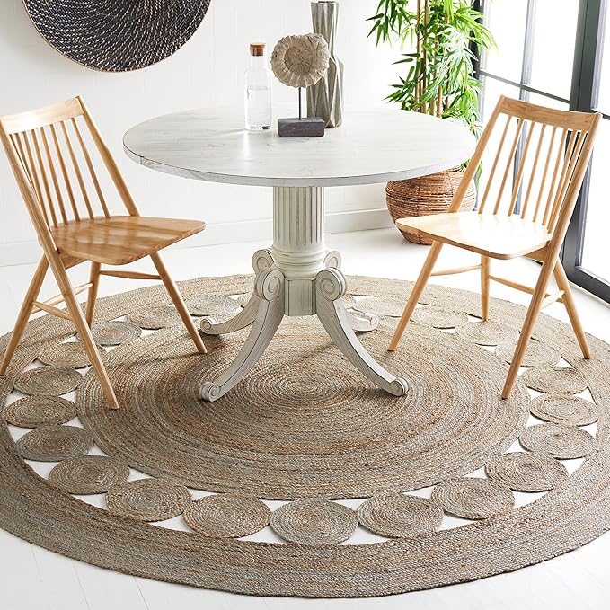 SAFAVIEH Area Rug 11' Round - Natural Fiber Collection - Large - Grey, Handmade Jute, Boho Farmhouse Braided Design (NF364C)