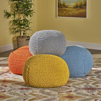 Christopher Knight Home Lucy Knitted Cotton Square Pouf, Orange, Small