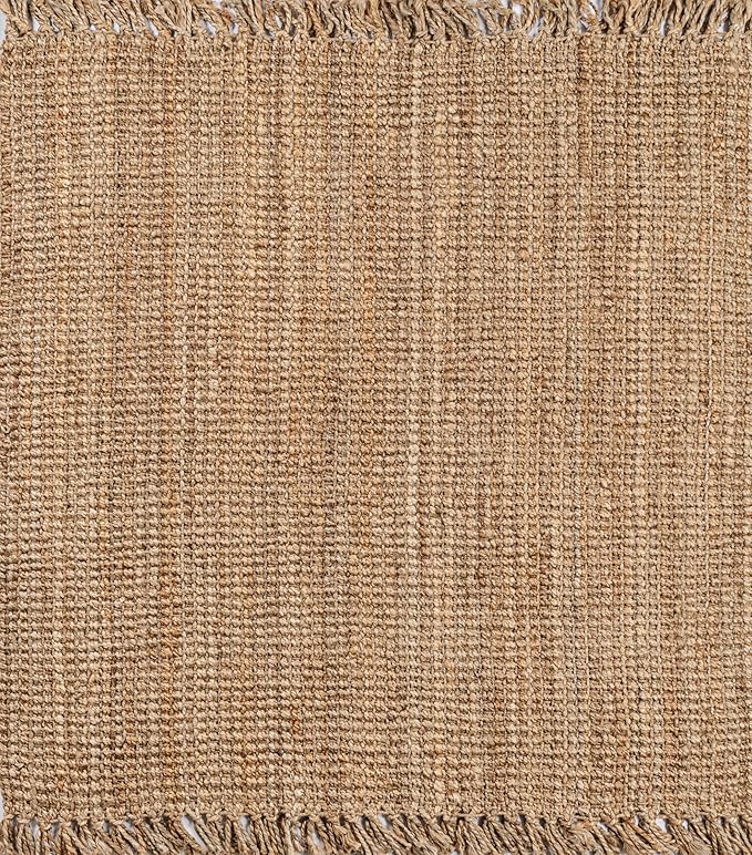 JONATHAN Y Handwoven Jute Fringe Natural 9x9 Square Indoor Area Rug, Pata, Bohemian, Rustic, Cottage, Easy-Cleaning for Living Room, Bedroom, Kitchen, Non-Shedding (NRF103A-9SQ)