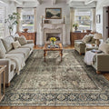 Vintage Area Rug 10x14 Brown Washable Living Room Large Carpet Non Slip Bedroom Indoor Office Low Pile Traditional Distressed Retro Accent Rug for Dining Room