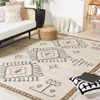 SAFAVIEH Area Rug 8x10 - Kilim Collection - Large - Ivory & Black, Handmade Flat Weave Jute, Ideal for Living Room, Bedroom, Office, Dining Space (KLM762A)