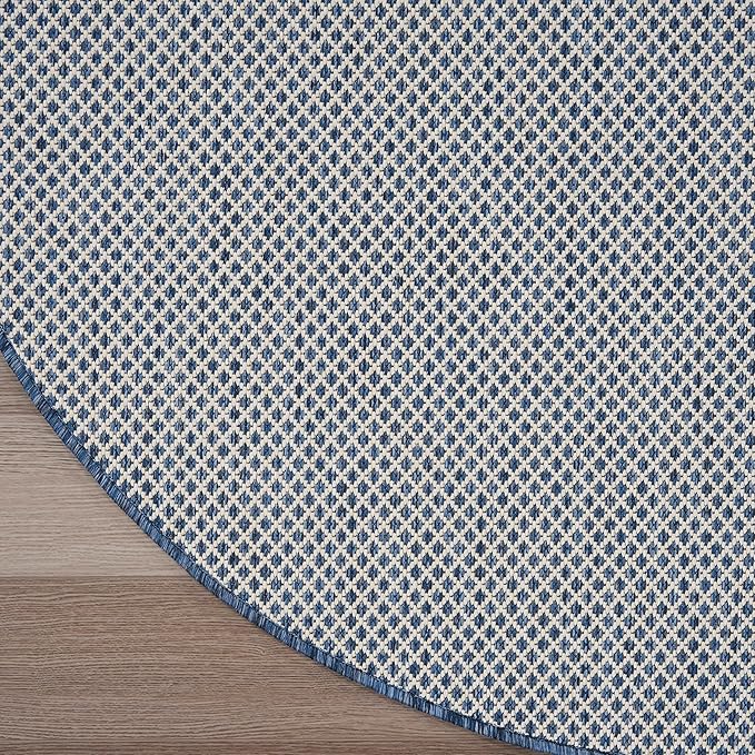 Nourison Home Courtyard Ivory Blue 6' x Round Area Rug - Easy Clean, Non Shedding, Bed Room, Living Room, Dining Room, Kitchen (6' x Round)