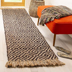 SAFAVIEH Natural Fiber Collection Runner Rug - 2'3" x 8', Brown & Natural, Handmade Boho Diamond Tassel Jute, Ideal for High Traffic Areas in Living Room, Bedroom (NF266E)