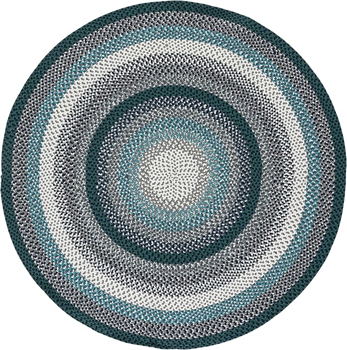 SAFAVIEH Washable Rug Outdoor Braided Collection - 5' Round, Teal & Multi, Handmade & Reversible, Non-Shedding & Easy to Clean, Ideal for Patio, Backyard, Deck, Kitchen, Mudroom (BRD308J)