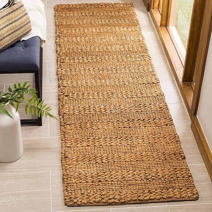 SAFAVIEH Natural Fiber Collection Runner Rug - 2'3" x 10', Gold, Handmade Jute, Braided Woven Design, Ideal for Living Room, Bedroom (NF212E)