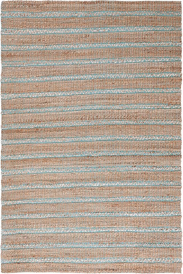 SAFAVIEH Natural Fiber Collection Area Rug - 6' x 9', Teal & Natural, Handmade Flat Weave Stripe Jute & Cotton Jute, Ideal for High Traffic Areas in Living Room, Bedroom (NFB655K)
