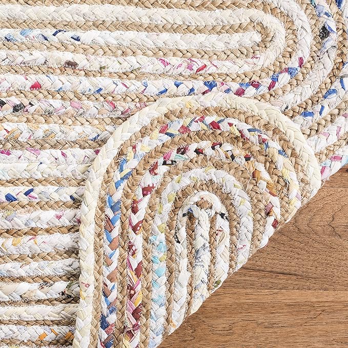 SAFAVIEH Cape Cod Collection Area Rug - 6' Square, Ivory & Multi, Handmade Braided Jute & Cotton, Ideal for High Traffic Areas in Living Room, Bedroom (CAP208A)