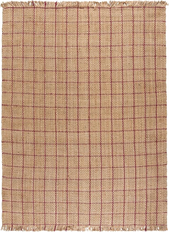 SAFAVIEH Area Rug 8x10 - Natural Fiber Collection - Large - Natural & Wine, Handmade Jute, Ideal for Living Room, Bedroom, Dining Space (NF602S)