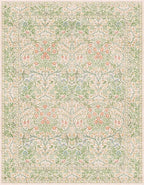 Light Beige Green Floral Living Room Rug, 7x9 Washable Area Rug for Kids Room, Bedroom, Nursery Room, Living Room, Dining Room, Low Pile Non-Slip - Vintage Design & Stain Resistance