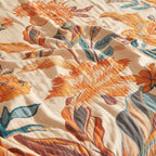 Boho Throw Blanket for Bed 90”x98”, 100% Cotton Woven Blanket for Couch Sofa, Ultra Soft 4-Layer Muslin Quilt with Floral Printed, Farmhouse Bed Blanket/Cover for Living Room Decor